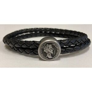 STEVE MADDEN Dbl Black Leather W Silver Logo Stainless Steel, Magnetic Close.